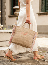 Carica l'immagine nel visualizzatore di Gallery, Tote bag in Juta spigata con frange Cindy